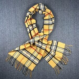 Cashmink V. Fraas Plaid Scarf Beige German Made Unisex Classic Staple‎ Wardrobe